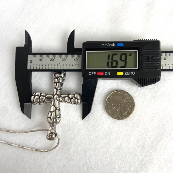 Sterling Silver 925 RB Chunky Pebbled Dot Pattern Cross Pendant Necklace 24" - Picture 15 of 16